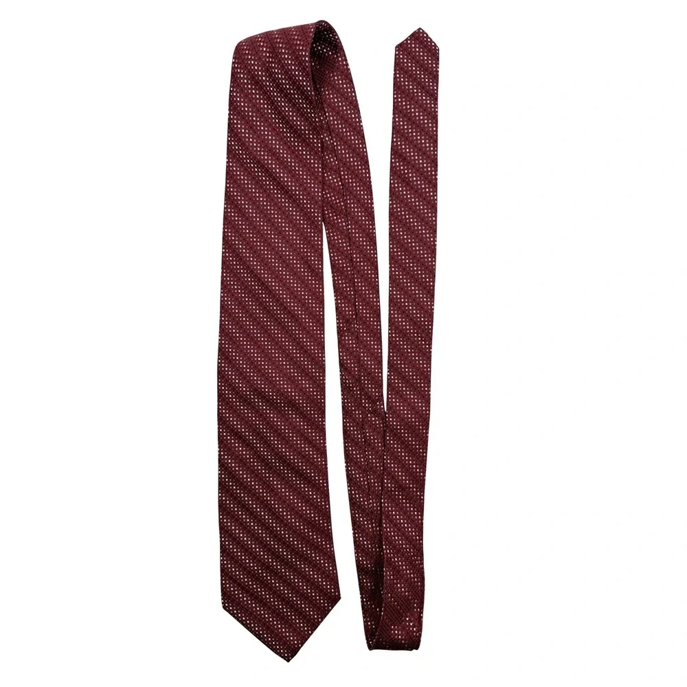 Pronto Uomo Necktie Mens Burgundy Geometric Micro-Square Stripe 100% Silk 58